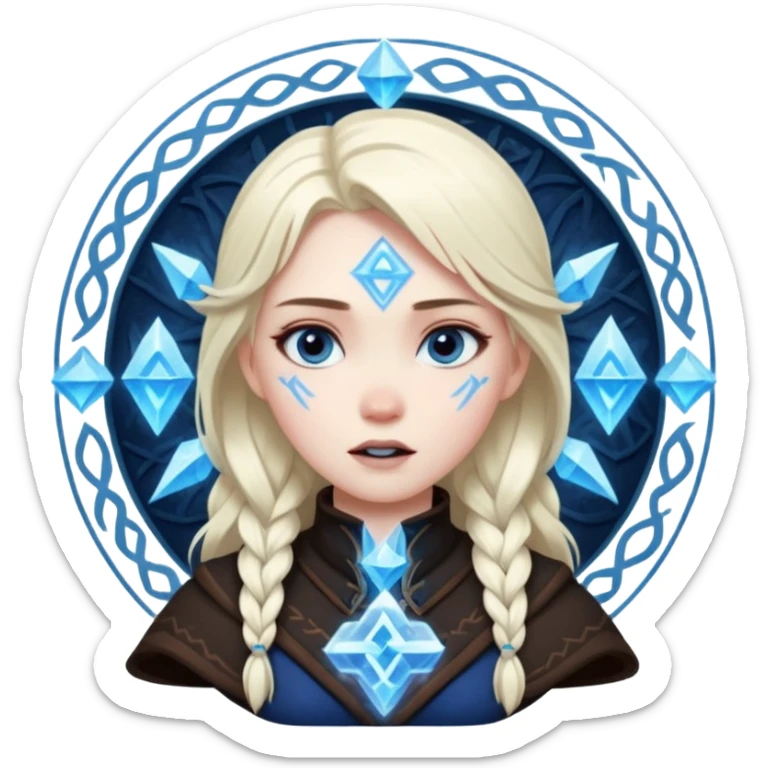 Woman frozen mid-spell, glowing runes around her body, charged silence sticker