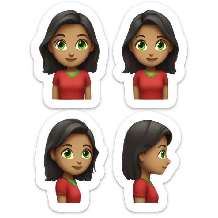 girl in red shirt with green eyes and dark hair sticker