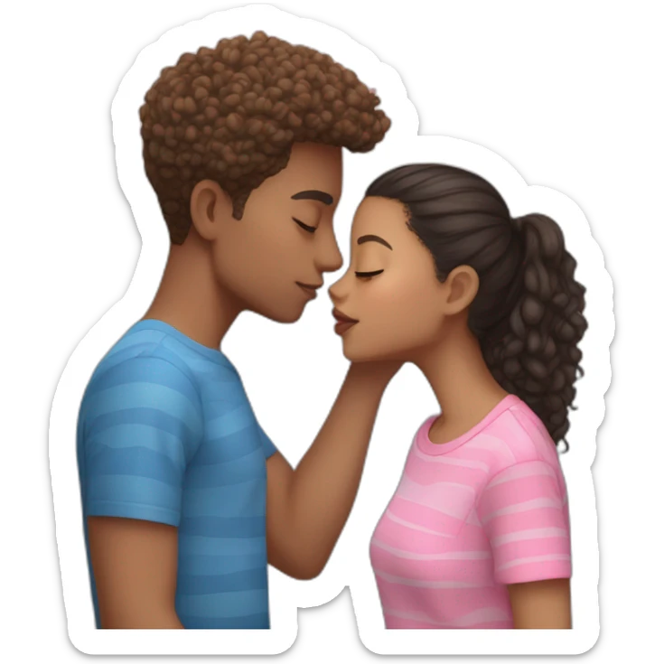 Mixed boy in blue shirt kissing ia mixed girl with pink shirt and lightskin stripes sticker
