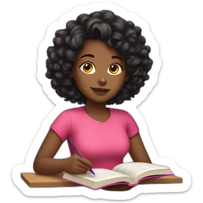 colorful girl with black, shoulder length, curly hair reading a book sticker