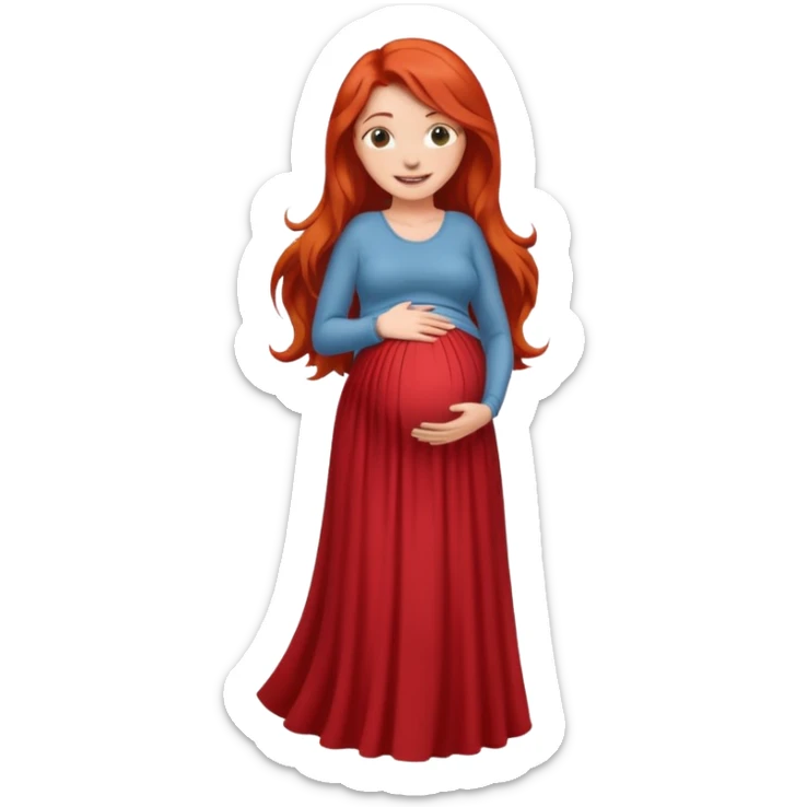 Make a girl with long red hair, pregnant with long skirt sticker