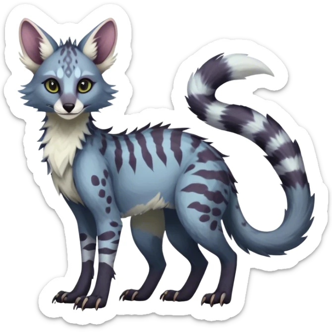Feral Rare Fantasy dark pastel Vernid-Sergal-Genet-Trico-species by LiLaiRa, random markings, tufted ears, full body sticker