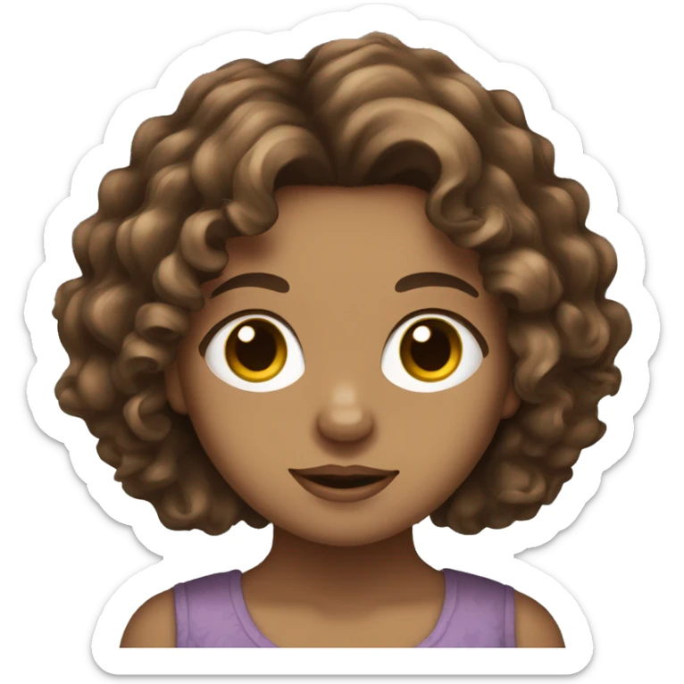 curly medium length brunette hair, white women holding a cute yorkie dog sticker