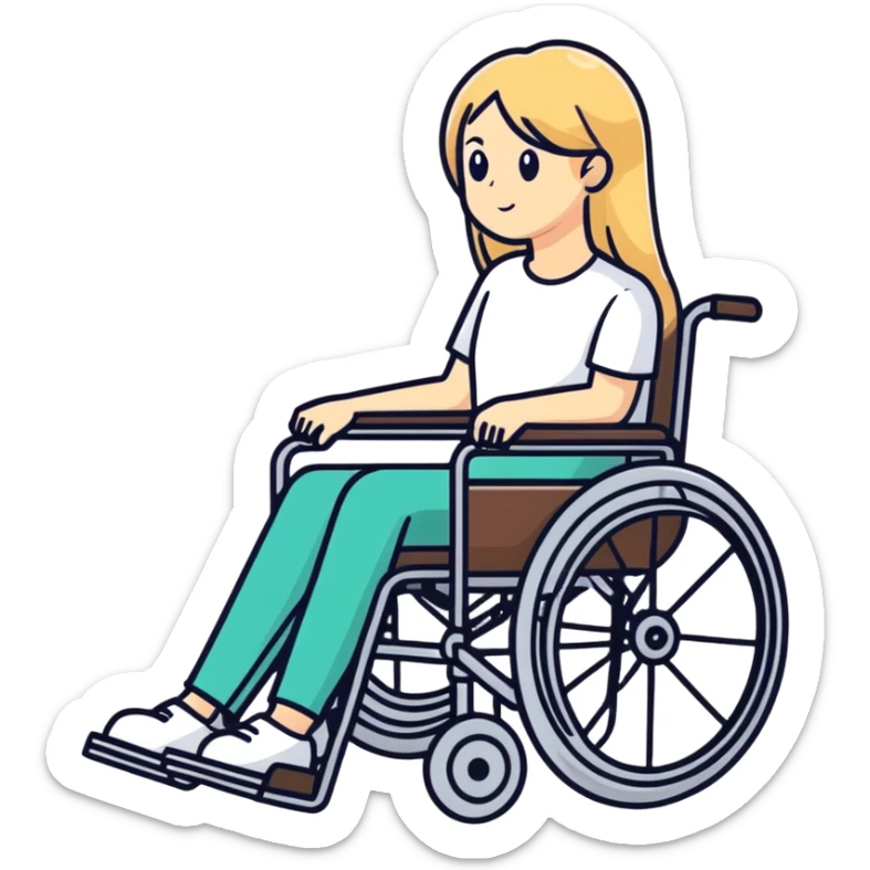 Long haired blonde women pushing her Brown haired son in a wheelchair  sticker
