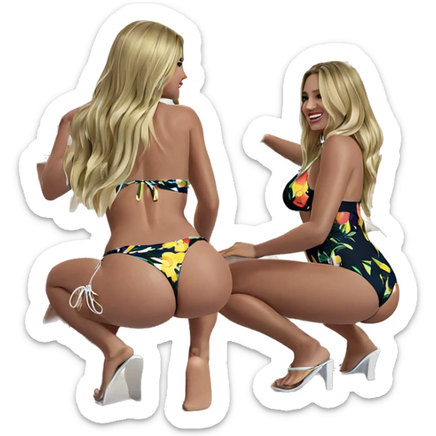 blonde girls in swimsuits by pool sticker