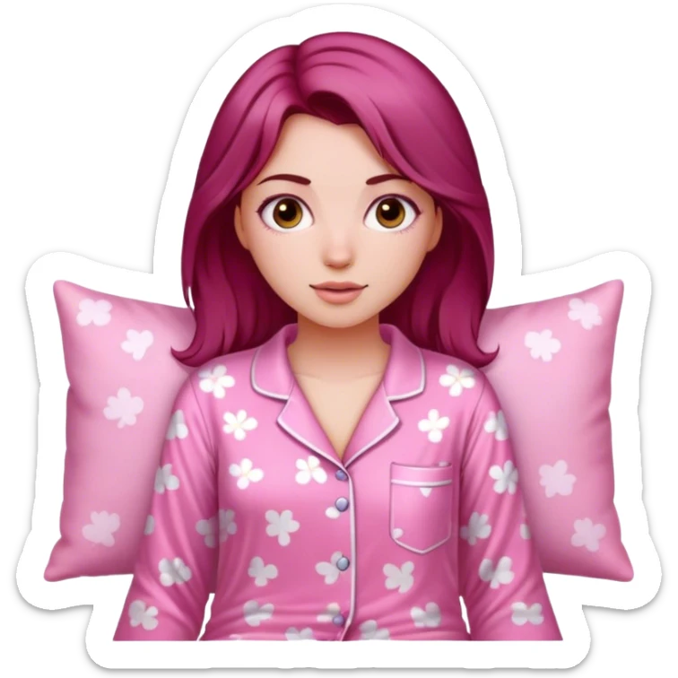 A beautiful, burgundy haired girl wearing pink pajamas sticker