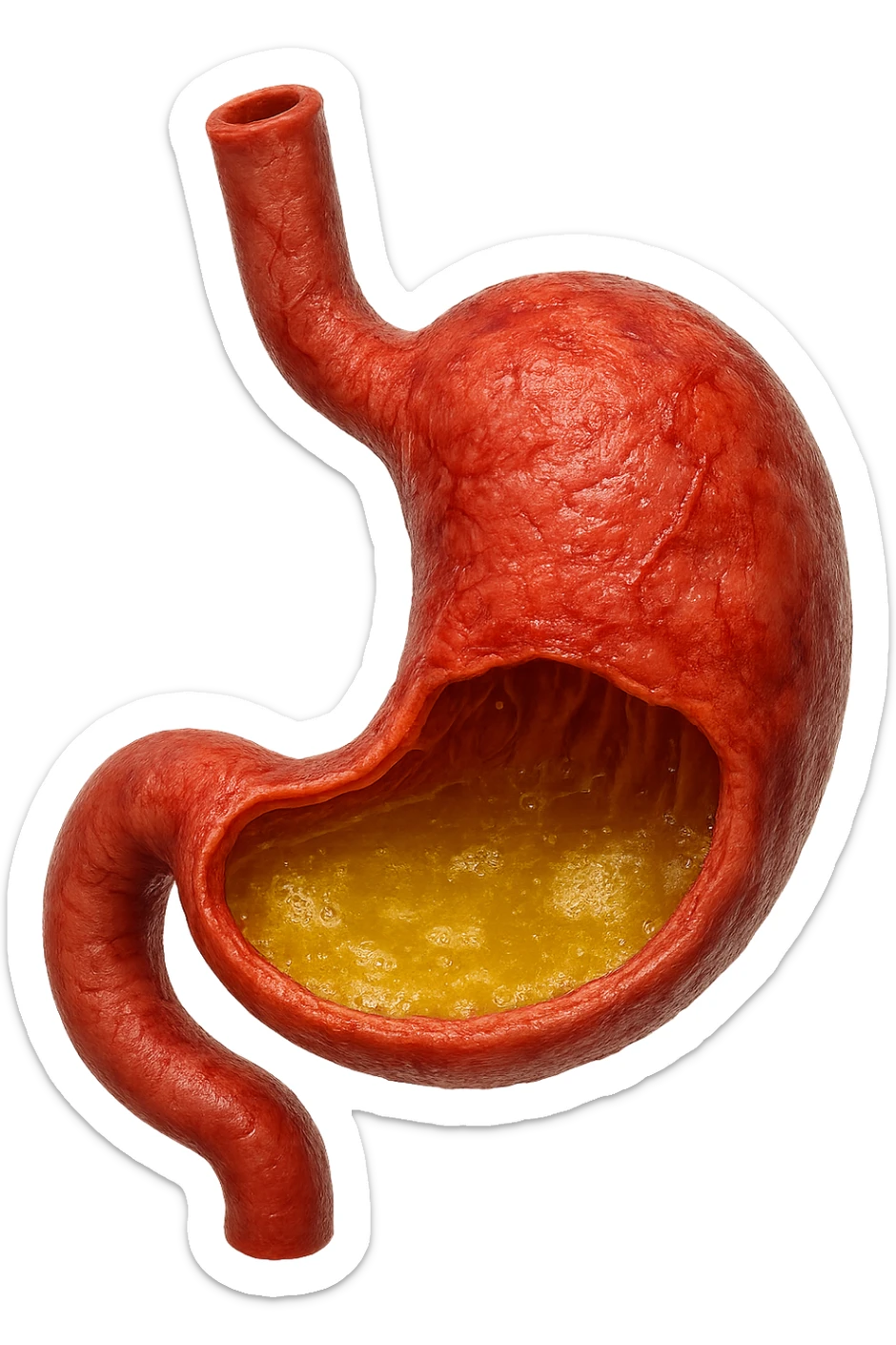 stomaco umano anatomico infiammato con acido giallo all'interno, iperrealistico 4k, isolato su sfondo bianco sticker