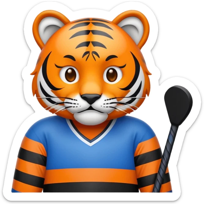 Tappara> i“Blue and orange hockey emoji celebrating victory, tiger mascot looking sad”lves sticker