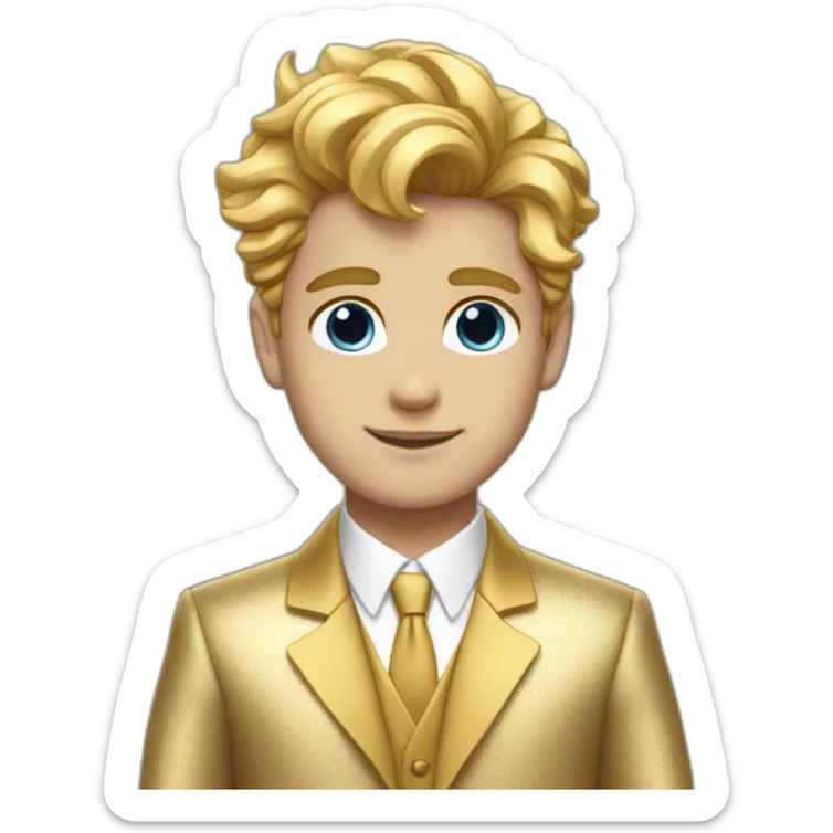 Posh-boy-with-golden-suit-and-blue-eyes-and-rainbow-unicorn-hair sticker
