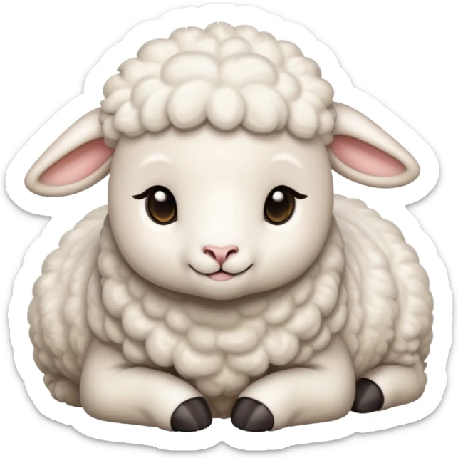 An emoji of a cute, fluffy lamb. Soft white wool, small ears, and gentle eyes, standing or lying down in a peaceful and adorable pose. Represents innocence, farm animals, and warmth sticker