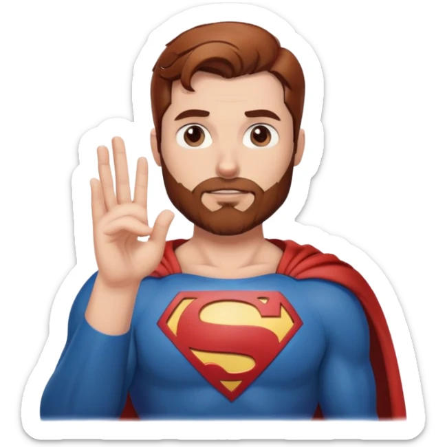 Adult Superman with redish brownish hair and full beard hand heart  sticker