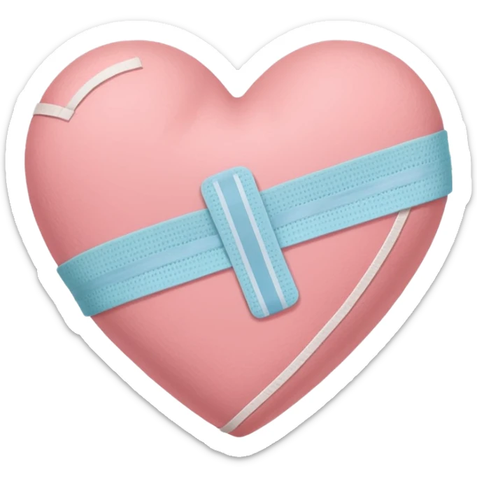 A minimalist pastel illustration of a heart with a bandage, inspired by the ❤️‍🩹 emoji. Soft pastel colors — dusty pink sticker