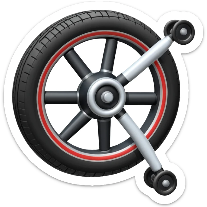 The aircraft's landing gear is one inflated, plump wheel with a strut, black in color, cartoon-style, isometric sticker