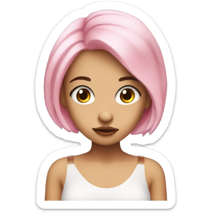 cute lady, pink hair, big eyes, posing like vogue sticker