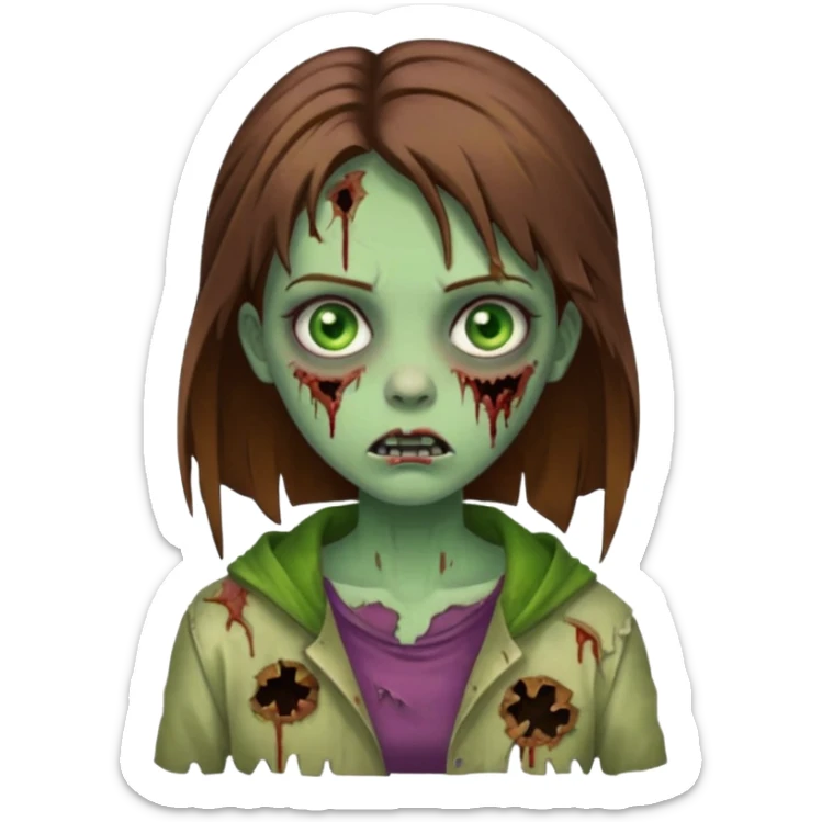 girl zombie with brown hair and green eyes sticker