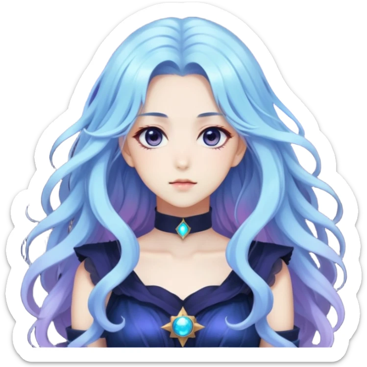 Beautiful gorgeous anime lady with long beautiful nebula hair, fashion aesthetic  sticker
