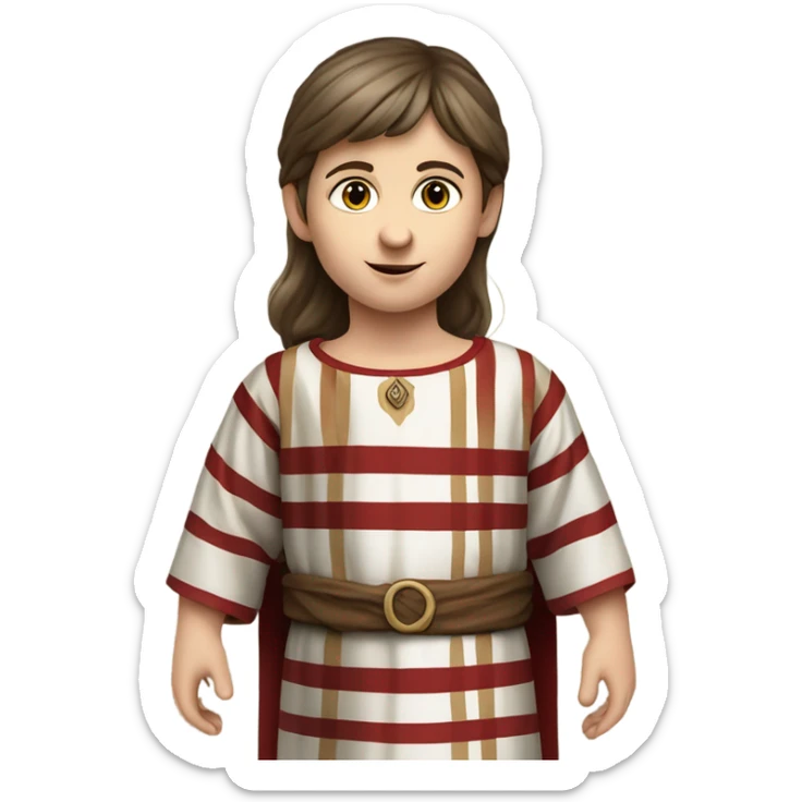 11th century european child with brown hair and tunic with horizontal red stripes sticker