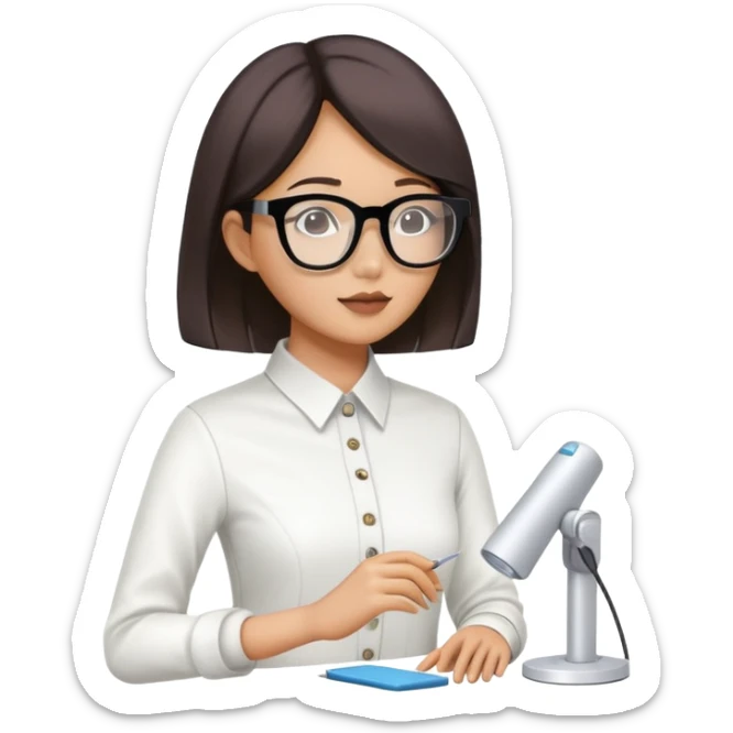 asian female clothing designer, designing kpop clothing on a headless mannequin sticker