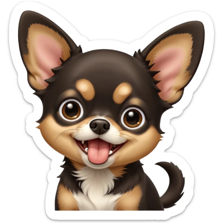 A high-resolution photo-realistic digital illustration of a cute black and tan chihuahua with big eyes yawning. sticker