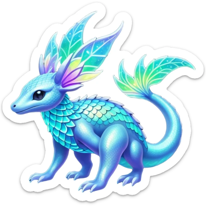 Shiny Exotic Colorful Neon-colored Ethereal Sparkly Amaura-Aurorus-Fakémon-hybrid-creature (full body)  sticker