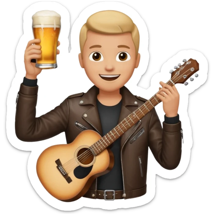 We're creating a quiz for a New Year's Eve team. The idea is that people have to guess which emoji belongs to which person from three emojis. Now it's up to you to make one whole emoji from the following  emojis.  🏍🎸🍻👦 sticker