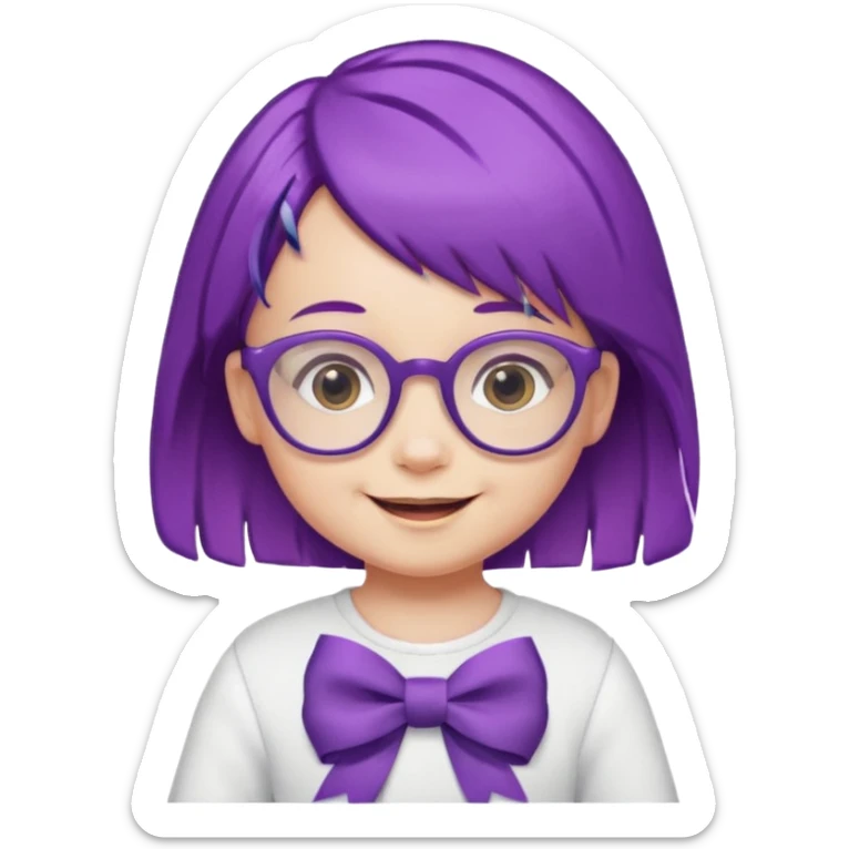 purple haired little baby with glassess and ribbon on hair  sticker