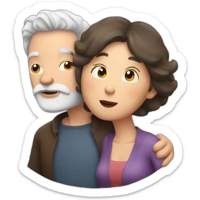 Man with gray hair and white beard kisses a woman with dark brown hair sticker