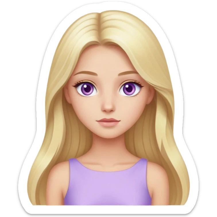 Luxury blonde model, hazel eyes, sleek long hair, pastel purple dress sticker