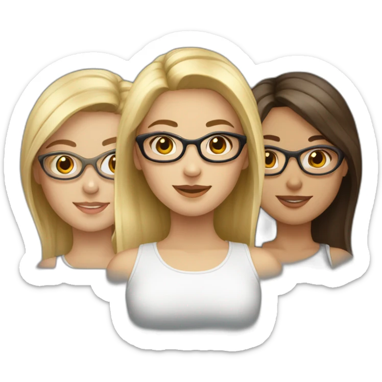 group of 6 girls composed of 3 blonde girls and 3 brunette girls including one with glasses sticker