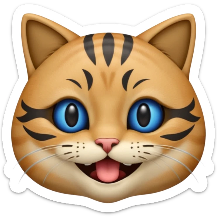 Un emoji de una cara de gato negro riendo a carcajadas, con lágrimas azules brotando de sus ojos cerrados y una boca abierta y sonriente, en el estilo de diseño de emoji clásico. sticker