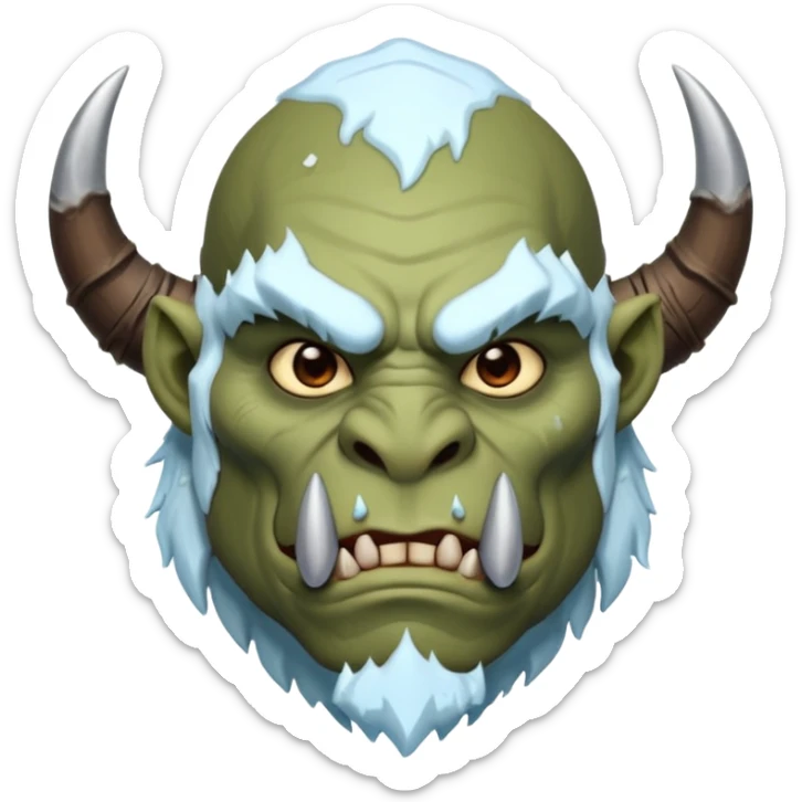 Fantasy orc emoji portrait, tusks lightly covered with ice and snow, winter predator look, strong silhouette, clean minimal emoji design, male/female variant
 sticker