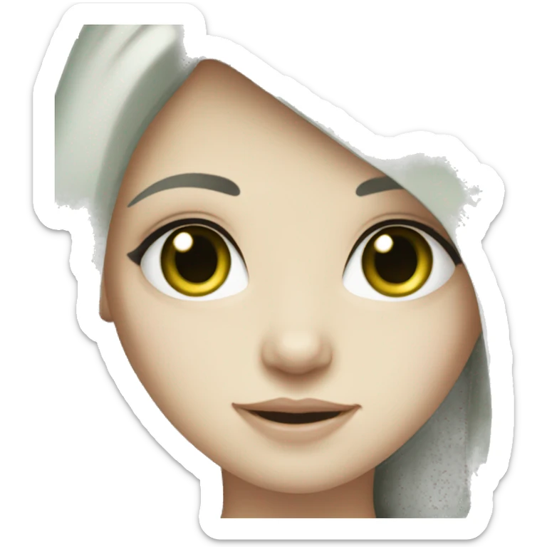 girl with long black hair, pale skin, green eyes  sticker
