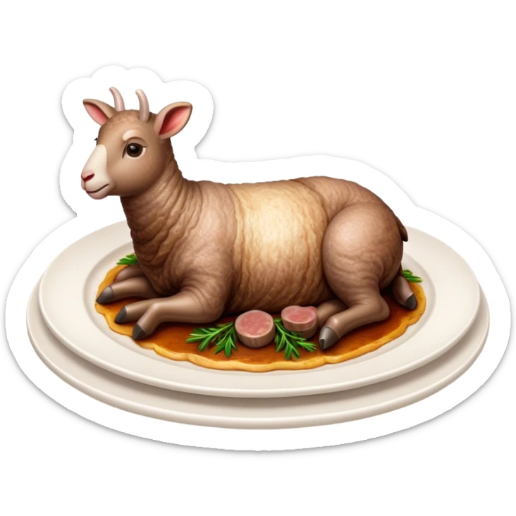 Roast Lamb Cinematic Realistic Roast Lamb Dish Emoji, depicted as thinly sliced roast lamb arranged artfully on a plate, rendered with rich textures and warm, inviting lighting. sticker