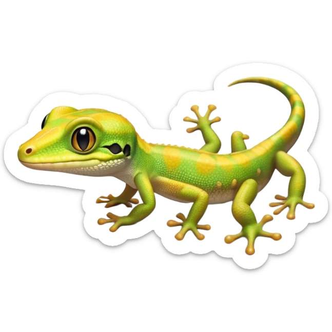 cinematic-cute-realistic gecko-portrait-emoji,-head-tilted-playfully-and-inquisitively,-featuring-a-small,-charming-body-with-smooth,-vividly-patterned-scales,-bright,-sparkling-eyes-and-delicate,-sticky-toe-pads,-simplified-yet-irresistibly-adorable sticker