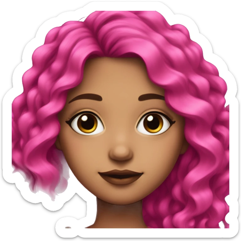Pretty girl with dark eye makeup and long, magenta pink, wavy, thick hair sticker