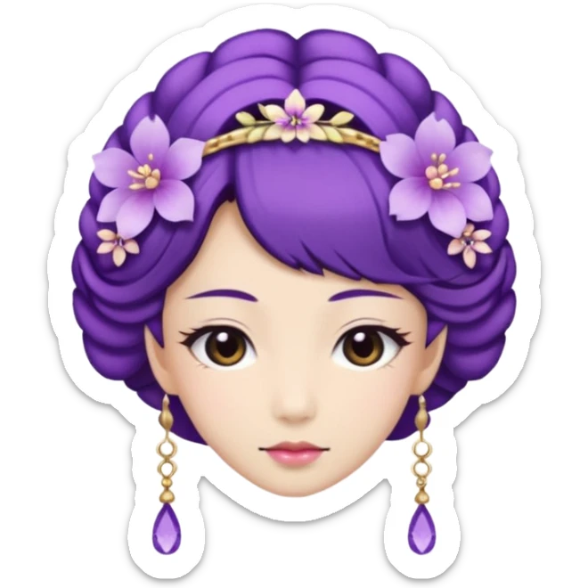 Japanese Princess with floral hairpin, purple sticker