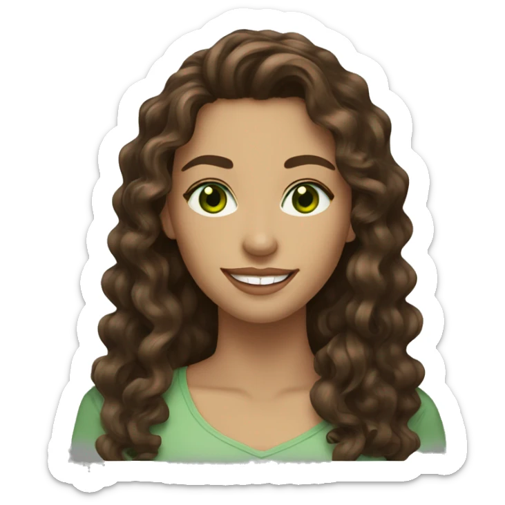 brunette woman green eyes long brown curly hair full lips smile sticker