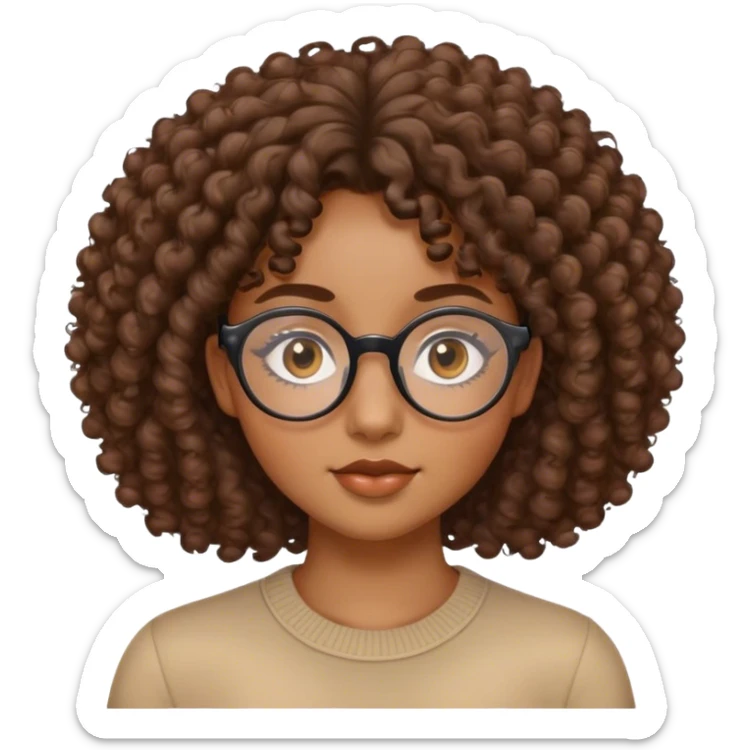 femme de 20 ans noire métissée avec les cheveux bouclés, le visage ovale et des lunettes semi rondes et les yeux en amande  sticker