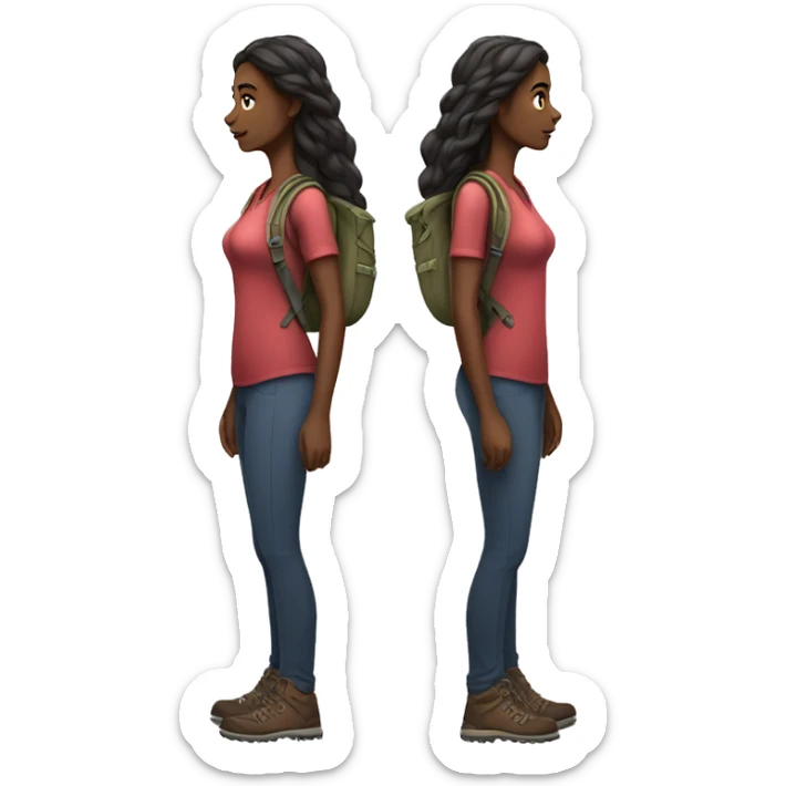 Beautiful long hair dark woman hiking full body sticker