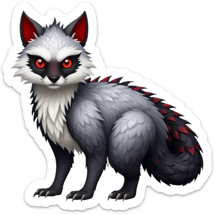 a white exotic edgy vernid-fionbri-creature, with black belly and red eyes, full body sticker