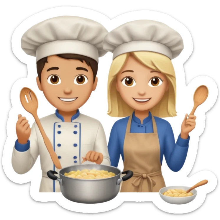 create a brunette boy and a blonde girl cooking emoji  sticker