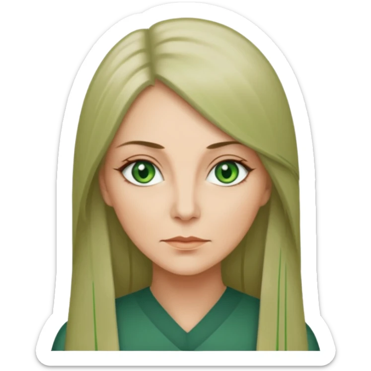 middle age woman with green eyes and long straight ash hair sticker
