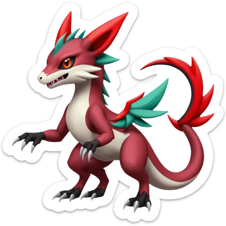 Colorful Cool Badass  Meloetta-Zangoose-Noivern-Salandit-Guilmon-Darkrai-Pokémon-Fakémon-fusion-hybrid-creature sticker