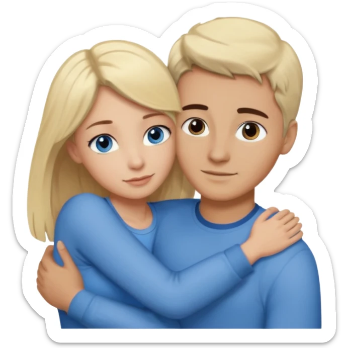 Man with blonde hair and blue eyes hugging a woman with dark hair and brown eyes sticker