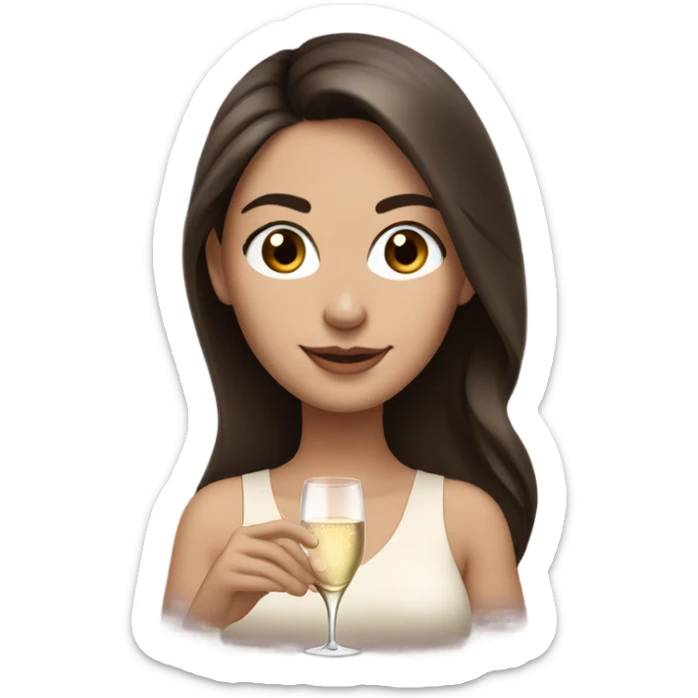 White girl with long dark brown hair and brown eyes with glass of champagne  sticker