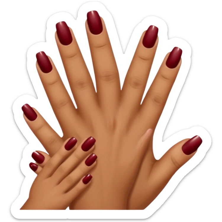 Emoji manucure main beige et nail art sur les ongles de couleur rouge foncé  sticker