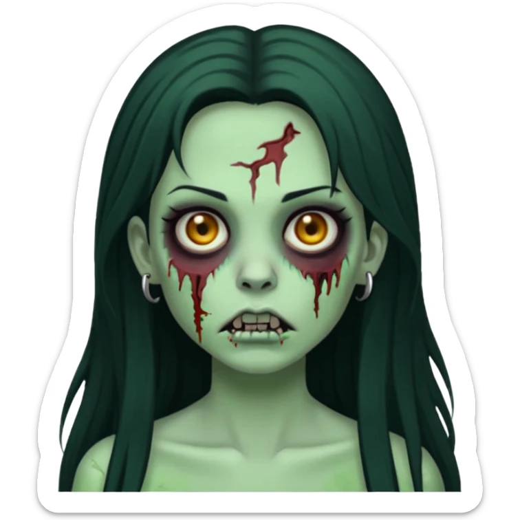 Zombie girl with a facial piercings long black hair green skin sticker