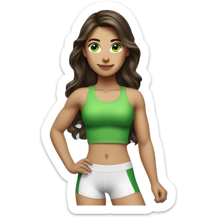 Fitness girl brunette long wavy hair with green eyes sticker