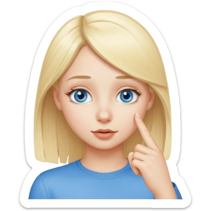 put a finger on the tip of the nose!! but In a cute way, bye a blond girl with blue yes  sticker