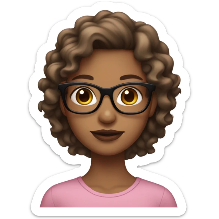 A tan girl with hazel eyes pink lips black glasses and brown wavy hair sticker